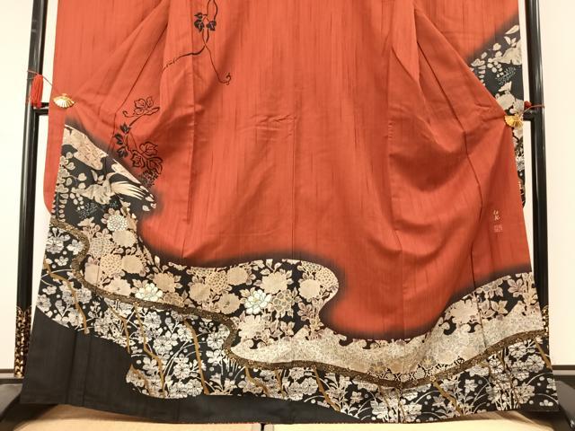 平和屋着物●児玉任弘　振袖　花鳥文　暈し染め　金彩　正絹　逸品　AABL8635fy