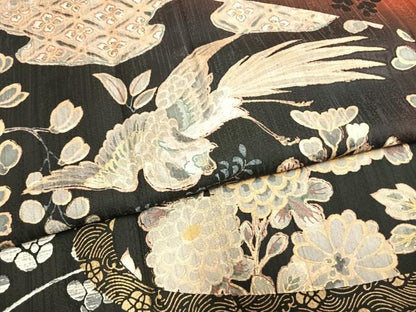 平和屋着物●児玉任弘　振袖　花鳥文　暈し染め　金彩　正絹　逸品　AABL8635fy