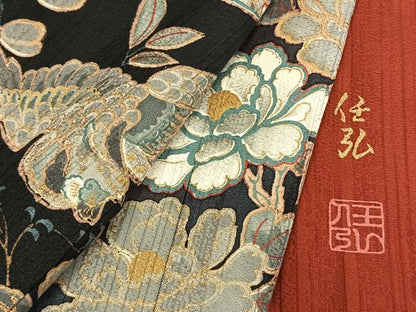 平和屋着物●児玉任弘　振袖　花鳥文　暈し染め　金彩　正絹　逸品　AABL8635fy