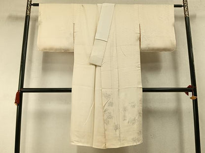 平和屋着物●長襦袢　袷　草花文　銀彩　正絹　逸品　AABL8636fy