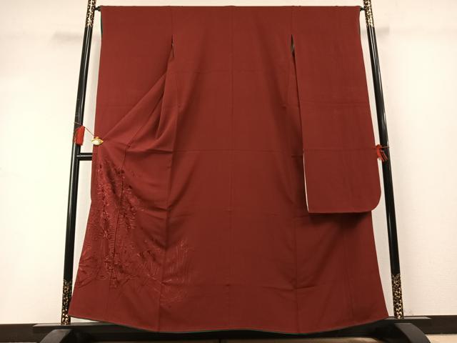 平和屋着物●豪華振袖　総刺繍　御所車花蝶文　海老茶色　正絹　逸品　AABL8641fy