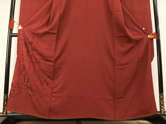 平和屋着物●豪華振袖　総刺繍　御所車花蝶文　海老茶色　正絹　逸品　AABL8641fy