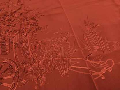 平和屋着物●豪華振袖　総刺繍　御所車花蝶文　海老茶色　正絹　逸品　AABL8641fy