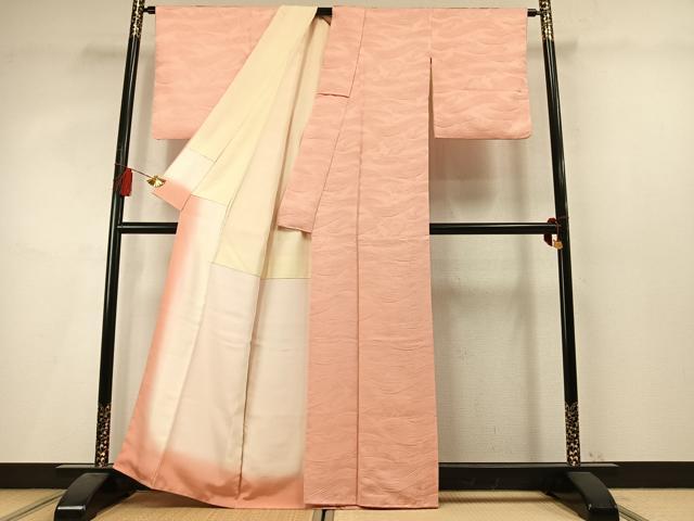 平和屋着物●上質な色無地　立波地紋　一斤染色　正絹　逸品　AABL8652fy
