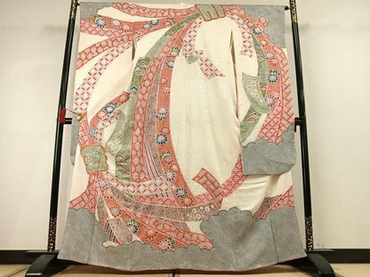 平和屋着物●豪華振袖　絞り　束ね熨斗花文　金彩　正絹　逸品　AABL8658fy