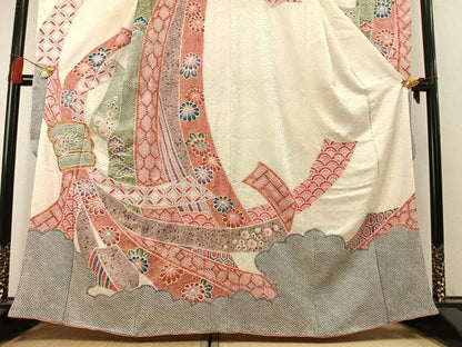 平和屋着物●豪華振袖　絞り　束ね熨斗花文　金彩　正絹　逸品　AABL8658fy