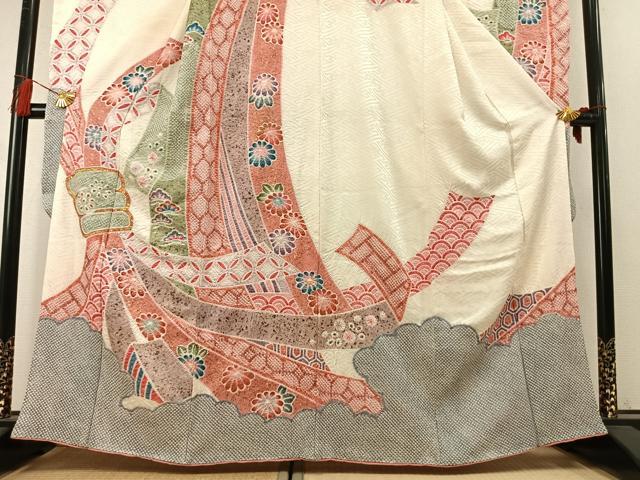 平和屋着物●豪華振袖　絞り　束ね熨斗花文　金彩　正絹　逸品　AABL8658fy
