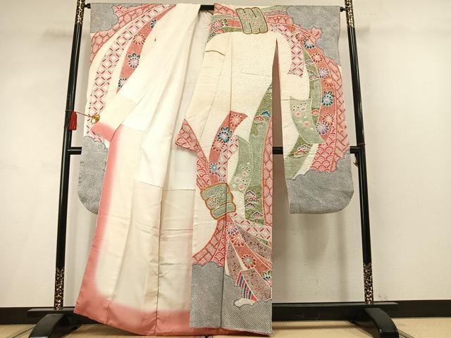 平和屋着物●豪華振袖　絞り　束ね熨斗花文　金彩　正絹　逸品　AABL8658fy
