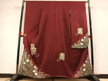 平和屋着物●豪華振袖　御所車花文　金彩　正絹　逸品　AABL8666fy