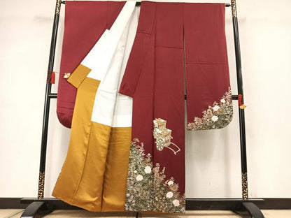 平和屋着物●豪華振袖　御所車花文　金彩　正絹　逸品　AABL8666fy