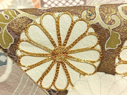 平和屋着物●豪華色留袖　駒刺繍　扇面花鳥文　金彩　正絹　逸品　未使用　AABL8678fy