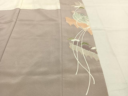 平和屋着物●豪華色留袖　駒刺繍　扇面花鳥文　金彩　正絹　逸品　未使用　AABL8678fy