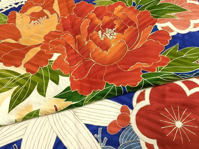 平和屋着物●豪華振袖　駒刺繍　松竹梅　草花文　金彩　ロング丈　正絹　逸品　AABL8687fy
