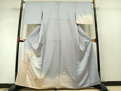 平和屋着物●大正の浮世絵師　竹久夢二　夢二ロマン　訪問着　人物花文　暈し染め　金彩　銀通し地　正絹　逸品　AABL8700fy