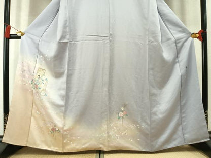 平和屋着物●大正の浮世絵師　竹久夢二　夢二ロマン　訪問着　人物花文　暈し染め　金彩　銀通し地　正絹　逸品　AABL8700fy