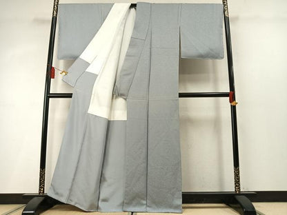平和屋着物●上質な色無地　紋意匠　灰青色　正絹　逸品　未使用　AABL8702fy