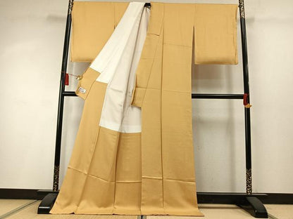 平和屋着物●上質な色無地　花尽くし地紋　飴色　やまと誂製　ロング丈　正絹　逸品　未使用　AABL8703fy
