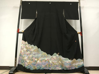 平和屋着物●本加賀友禅作家　堀哲也　黒留袖　風景花文　正絹　逸品　AABL8704fy