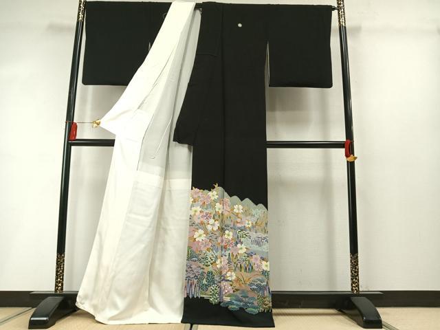 平和屋着物●本加賀友禅作家　堀哲也　黒留袖　風景花文　正絹　逸品　AABL8704fy