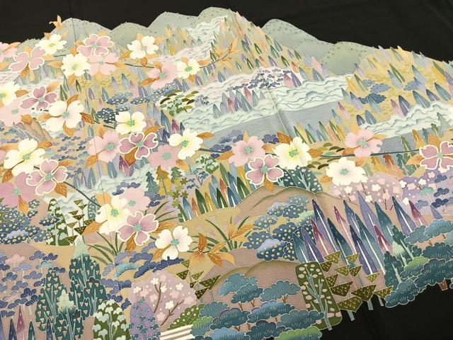 平和屋着物●本加賀友禅作家　堀哲也　黒留袖　風景花文　正絹　逸品　AABL8704fy
