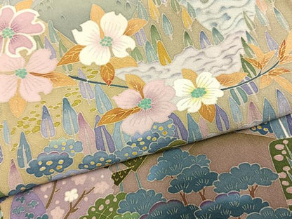 平和屋着物●本加賀友禅作家　堀哲也　黒留袖　風景花文　正絹　逸品　AABL8704fy