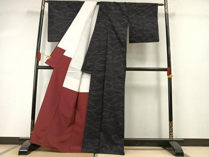 平和屋着物●結城紬　100亀甲　舞花文　正絹　逸品　AABL8707fy