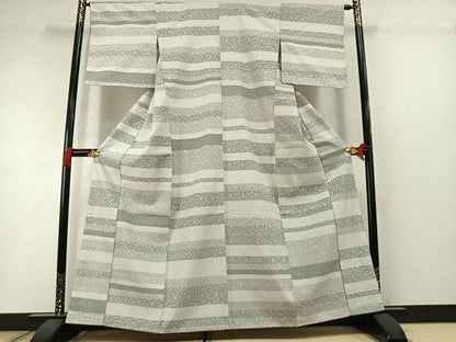 平和屋着物●お召　横段花唐草文　正絹　逸品　AABL8708fy