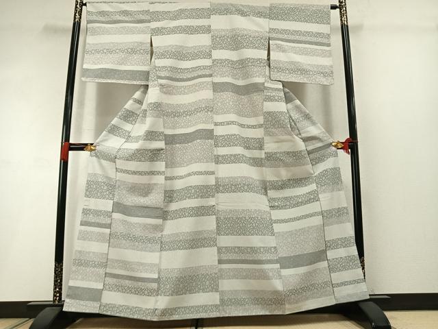 平和屋着物●お召　横段花唐草文　正絹　逸品　AABL8708fy