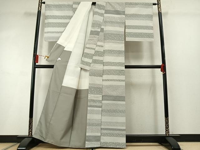 平和屋着物●お召　横段花唐草文　正絹　逸品　AABL8708fy