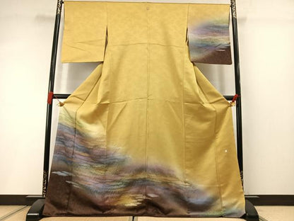 平和屋着物●訪問着　作家物　絞り　霞文　暈し染め　金彩　ロング丈　正絹　逸品　AABL8709fy