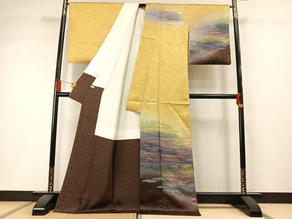 平和屋着物●訪問着　作家物　絞り　霞文　暈し染め　金彩　ロング丈　正絹　逸品　AABL8709fy