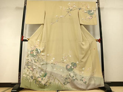 平和屋着物●訪問着　友禅　作家物　松竹梅　飛鶴花文　暈し染め　正絹　逸品　未使用　AABL8716fy