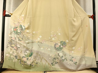 平和屋着物●訪問着　友禅　作家物　松竹梅　飛鶴花文　暈し染め　正絹　逸品　未使用　AABL8716fy