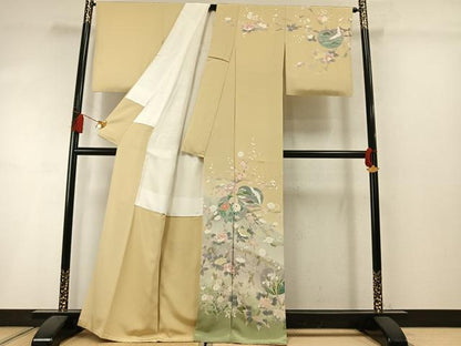 平和屋着物●訪問着　友禅　作家物　松竹梅　飛鶴花文　暈し染め　正絹　逸品　未使用　AABL8716fy
