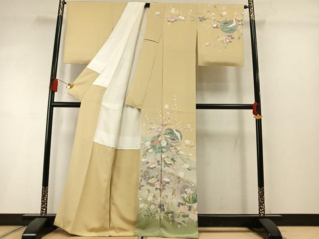 平和屋着物●訪問着　友禅　作家物　松竹梅　飛鶴花文　暈し染め　正絹　逸品　未使用　AABL8716fy