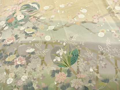 平和屋着物●訪問着　友禅　作家物　松竹梅　飛鶴花文　暈し染め　正絹　逸品　未使用　AABL8716fy