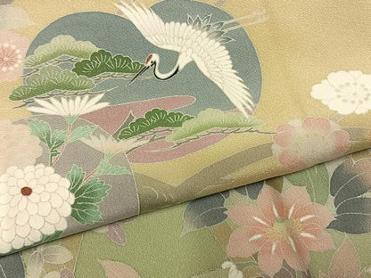 平和屋着物●訪問着　友禅　作家物　松竹梅　飛鶴花文　暈し染め　正絹　逸品　未使用　AABL8716fy