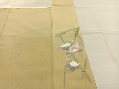 平和屋着物●訪問着　友禅　作家物　松竹梅　飛鶴花文　暈し染め　正絹　逸品　未使用　AABL8716fy