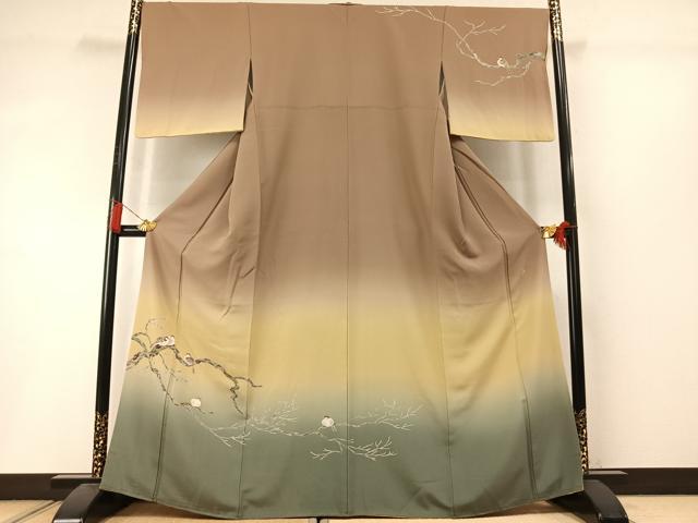 平和屋着物●十日町　加賀草木友禅の第一人者　田村哲彦　訪問着　雀　暈し染め　正絹　逸品　AABL8717fy