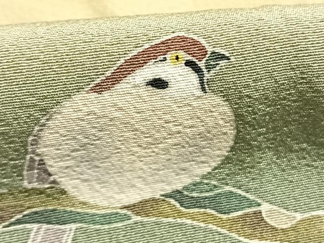 平和屋着物●十日町　加賀草木友禅の第一人者　田村哲彦　訪問着　雀　暈し染め　正絹　逸品　AABL8717fy