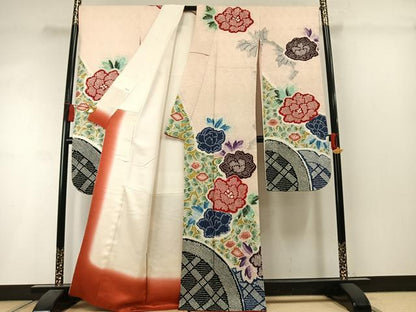 平和屋着物●名門　藤娘きぬたや・総絞り(杢目絞り)　振袖　草花文　正絹　逸品　AABL8718fy