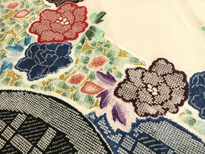 平和屋着物●名門　藤娘きぬたや・総絞り(杢目絞り)　振袖　草花文　正絹　逸品　AABL8718fy