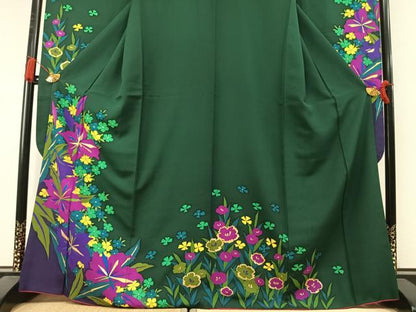 平和屋着物●豪華振袖　駒刺繍　草花文　金彩　正絹　逸品　AABL8720fy