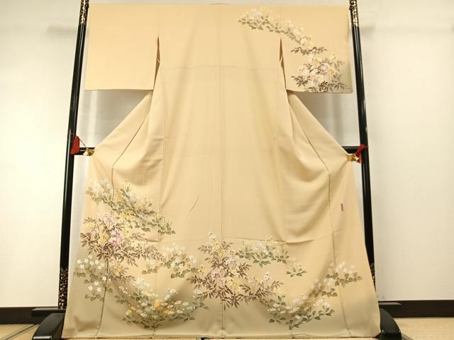 平和屋着物●訪問着　友禅　作家物　草花文　暈し染め　ロング丈　正絹　逸品　未使用　AABL8722fy