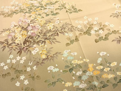 平和屋着物●訪問着　友禅　作家物　草花文　暈し染め　ロング丈　正絹　逸品　未使用　AABL8722fy