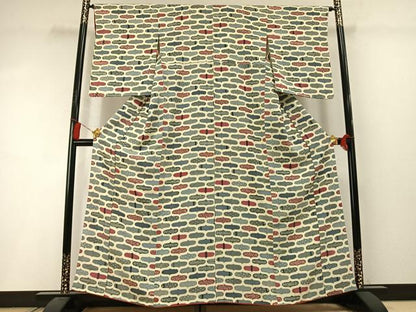 平和屋着物▼上質な小紋　型染め　幾何学文様　正絹　逸品　AABL8724fy