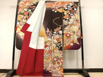 平和屋着物●豪華振袖　駒刺繍　草花文　暈し染め　金彩　銀通し地　正絹　逸品　AABL8725fy