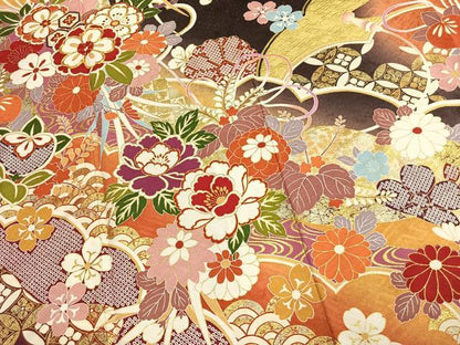 平和屋着物●豪華振袖　駒刺繍　草花文　暈し染め　金彩　銀通し地　正絹　逸品　AABL8725fy