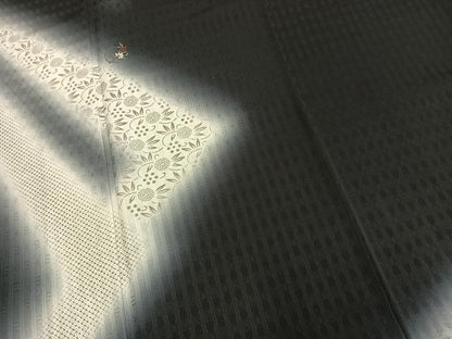 平和屋着物●訪問着　刺繍　草花文　暈し染め　黒地　金糸　正絹　逸品　AABL8729fy