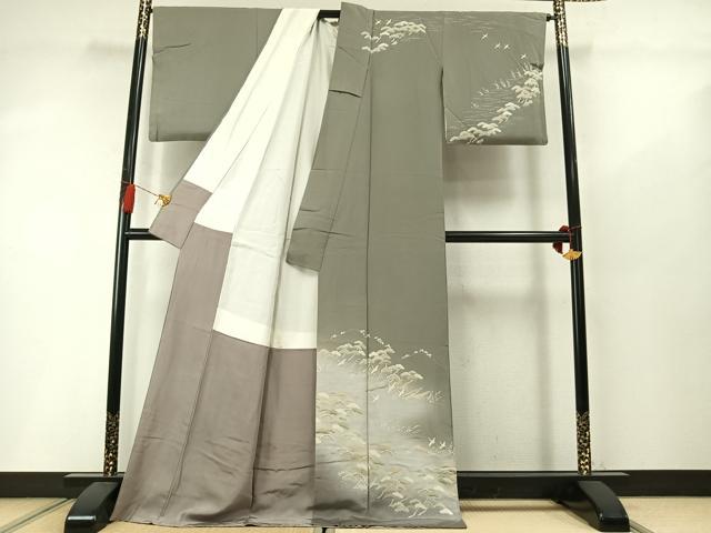 平和屋着物●訪問着　友禅　飛鳥枝松文　暈し染め　ロング丈　正絹　逸品　AABL8732fy